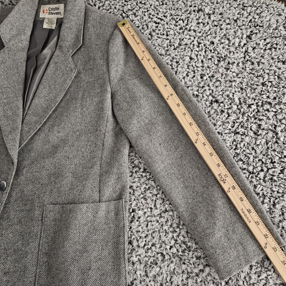 Vintage Women's Gray Wool Tweed Blazer Size 16 M L Cristin Stevens Jacket Fall - Picture 12 of 13